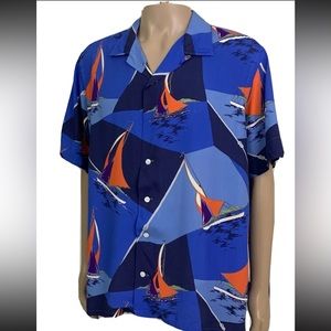 Polo Ralph Lauren Shirt Mens XL Blue Button Down All Over Print Summer Sail Boat